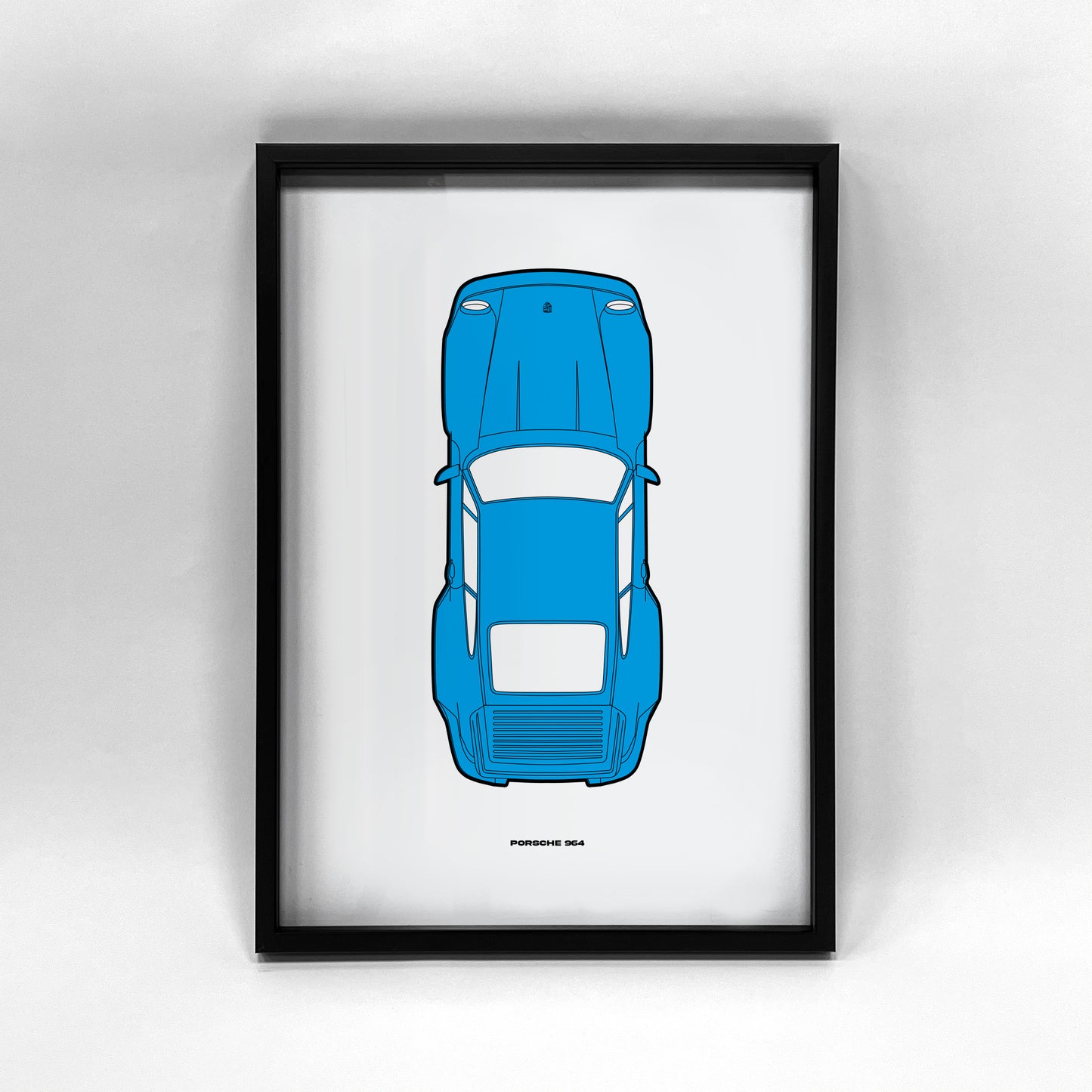 Porsche 964 Turbo - Cyan - Framed A3 Print