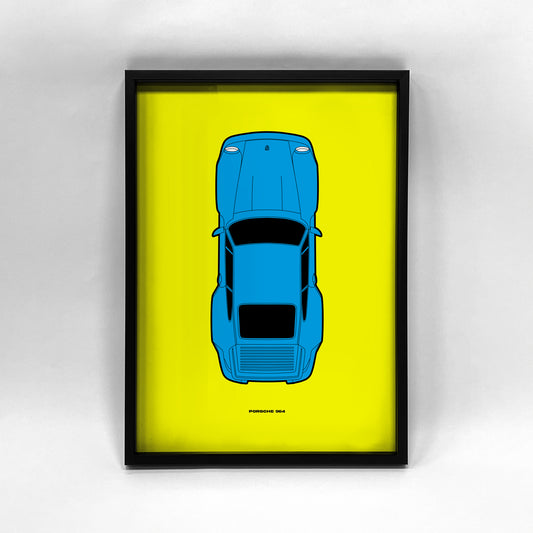 Porsche 964 Turbo - Cyan - Framed A3 Print